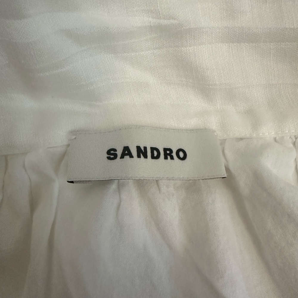 Sandro Guipure Lace Trimmed Linen Blend Gauze Skirt Size 36 - Picture 5 of 6